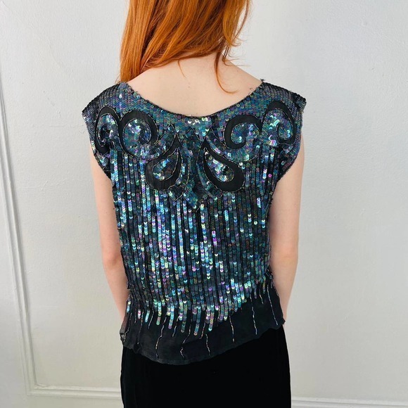 Vintage 80s Sequined Iridescent Top - Picture 4 of 4
